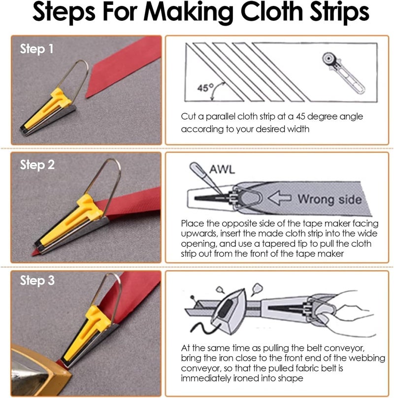 GLOGLOW Bias Tape Maker Kit 6/9/12/18/25mm, Snap On Foot 4 Clips Quilt Awl Included Sewing Bias Tape Makers for DIY Quilting Dressmaking Hemming Sewists Tailors Crafters - Image 5